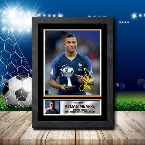 Kylian Mbappe Printed Autograph Poster Print - Football Action Shot Edition Wall Art - High Quality UK Gift