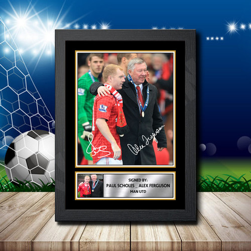 Paul Scholes Alex Ferguson printed autograph poster print