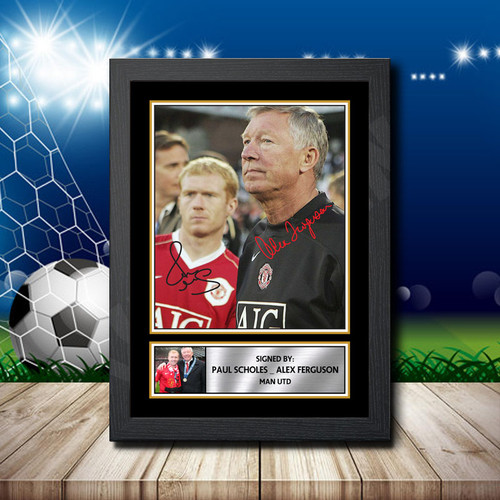 Paul Scholes Alex Ferguson printed autograph poster print