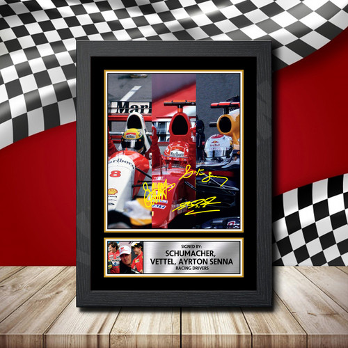 Legends Montage Schumacher Vettel Ayrton Senna printed autograph poster print