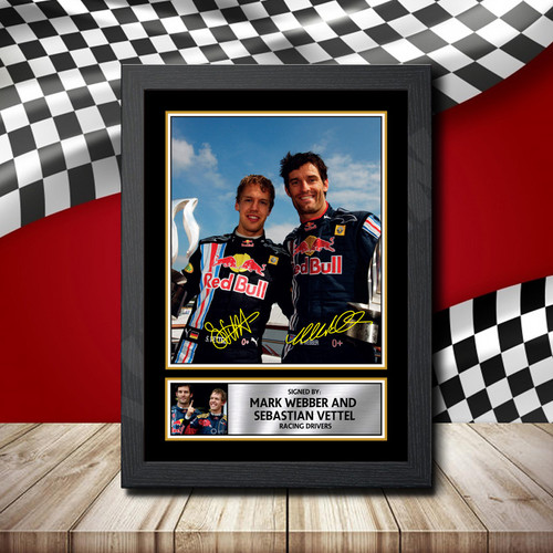 Mark Webber Sebastian Vettel printed autograph poster print