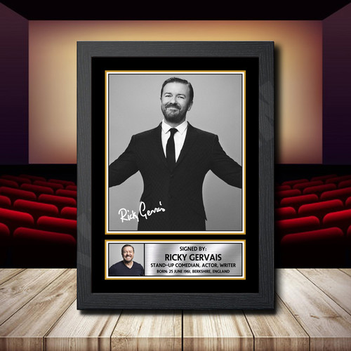 Ricky Gervais 2 printed autograph poster print