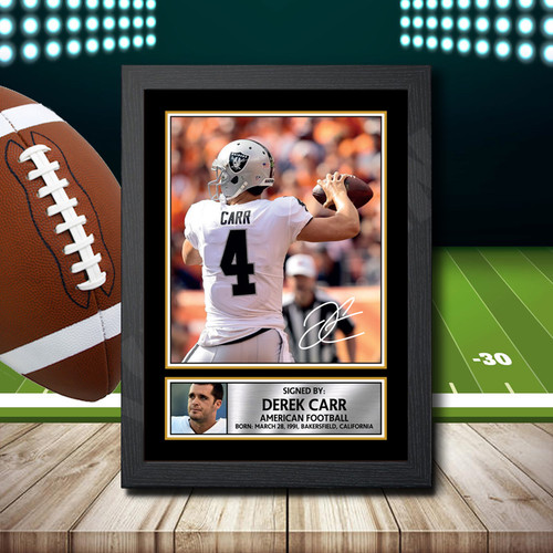 Derek Carr 2 - Printed Autograph NFL Star Poster Print