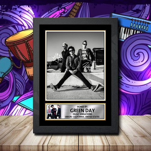Green Day 3 Printed Autograph Rock-Bands Star Poster Print Framed Merch Gift
