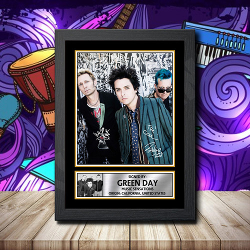 Green Day 4 Printed Autograph Rock-Bands Star Poster Print Framed Merch Gift