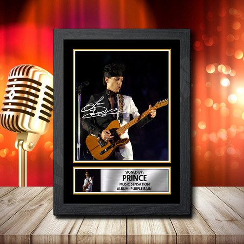 Prince Purple Rain 4 Printed Autograph Rock-Bands Star Poster Print Framed Merch Gift