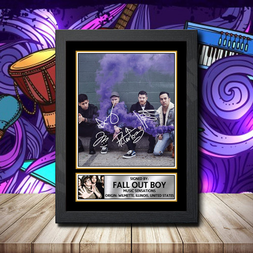 Fall Out Boys 2 Printed Autograph Rock-Bands Star Poster Print Framed Merch Gift