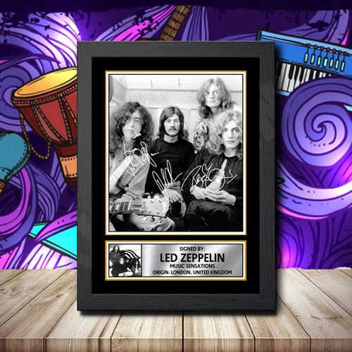 Led Zeppelin 1 Printed Autograph Rock-Bands Star Poster Print Framed Merch Gift