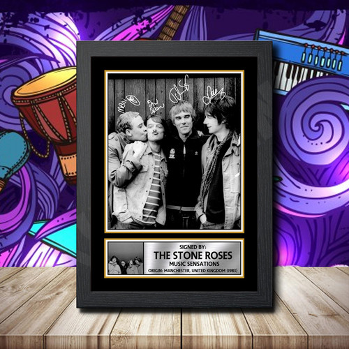 The Stone Roses 4 Printed Autograph Rock-Bands Star Poster Print Framed Merch Gift