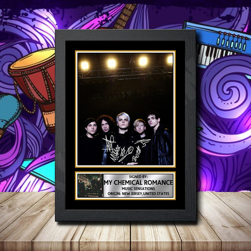 My Chemical Romance 2 Printed Autograph Rock-Bands Star Poster Print Framed Merch Gift