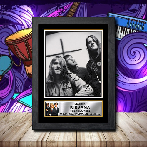 Nirvana 1 Printed Autograph Rock-Bands Star Poster Print Framed Merch Gift