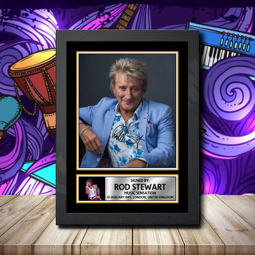 Rod Stewart 2 Printed Autograph Rock-Bands Star Poster Print Framed Merch Gift