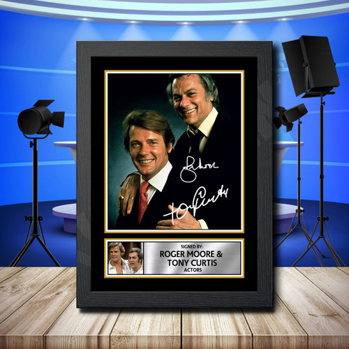 Roger Moore Tony Curtis 2 printed autograph poster print