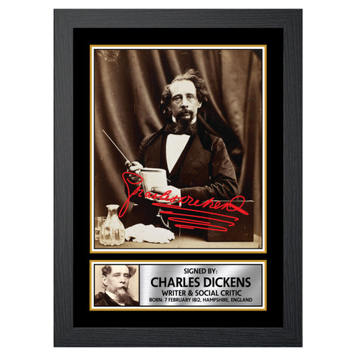 Charles Dickens Authors printed autograph poster print