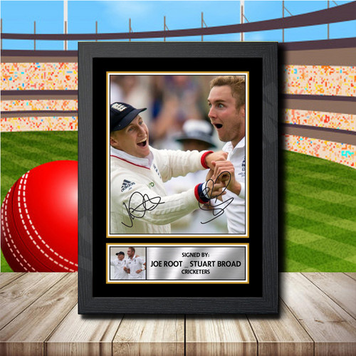 Joe Root Stuart Broad Action Shot Edition printed autograph poster print