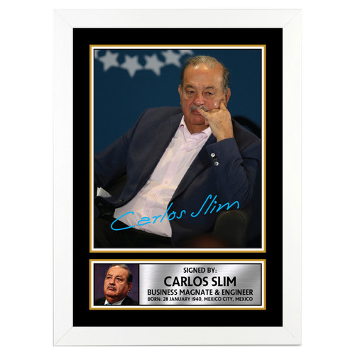 Carlos Slim 2 Famous Businessmen Printed Autograph Poster Print Photo Signature Gift