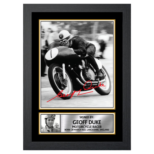 Geoff Duke Motor Racer printed autograph poster print