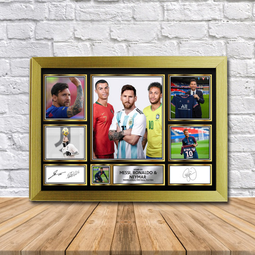 Messi, Ronaldo & Neymar Football Gift Framed printed autograph poster print