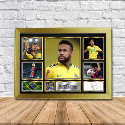 Neymar Da Silva Football Gift Framed printed autograph poster print
