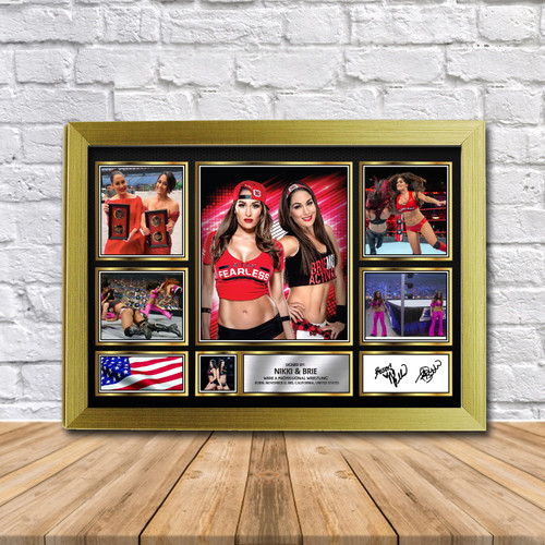 Nikki & Brie Wrestling Gift Framed printed autograph poster print