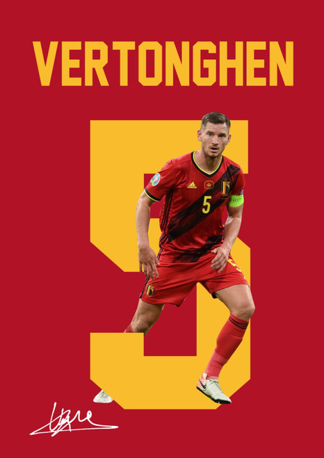 Jan Vertonghen Printed Autograph Poster Print – Belgium National Team Captain Tribute Wall Art with Signature & Jersey Number 5