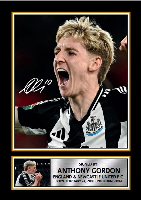 Anthony Gordon Printed Autograph Poster Print – Newcastle United & England Football Wall Art – Signature – Collector Gift for Fans