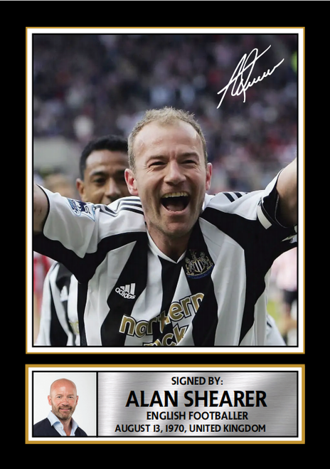 Alan Shearer Portrait printed autograph poster print