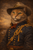 Custer Cat Portrait Poster - Wild West Cowboy Cat Wall Art - Vintage Western Cat Painting