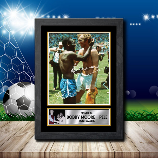 Bobby Moore  Pele - Signed Autographed Footballers Star Print