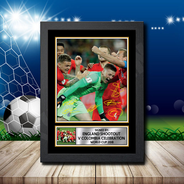 England Shootout V Colombia Celebration World Cup 2018 2 Signed Autographed Footballers Star Poster Print Framed Merch Gift