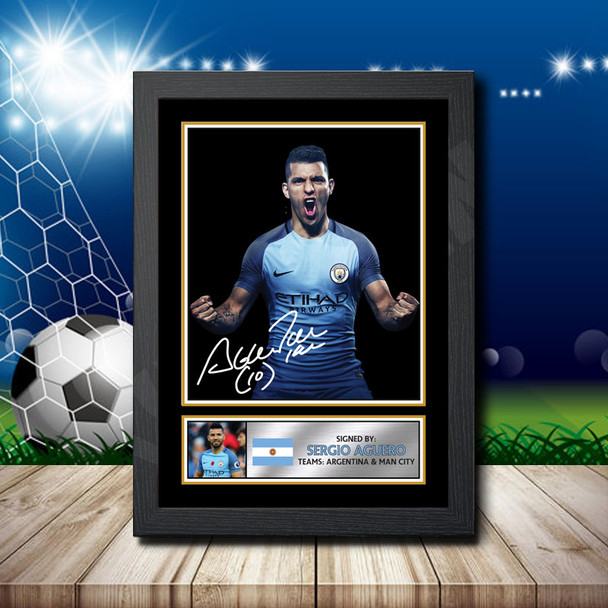 Kun Sergio Aguero Silver - Signed Autographed Footballers Star Print