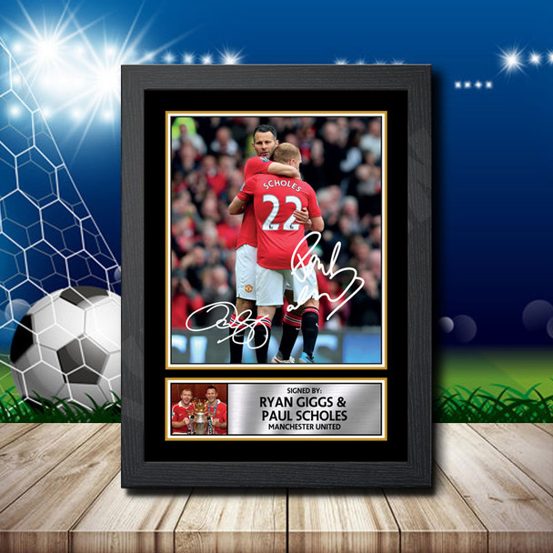 Ryan Giggs + Paul Scholes Signed Autographed Footballers Star Poster Print Framed Merch Gift