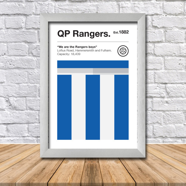Retro QPR Club Colours - QPR Fan Championship Football Crest Poster Print