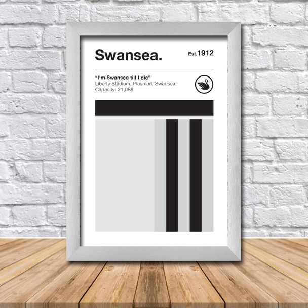 Retro Swansea Club Colours - Swansea Fan Championship Football Crest Poster Print