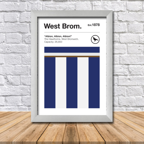 Retro West Brom Club Colours - West Brom Fan Championship Football Crest Poster Print