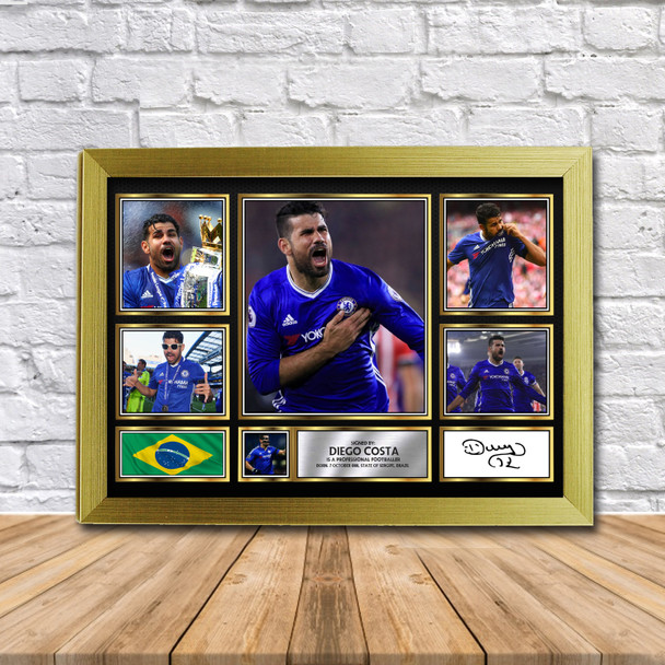 Diego Costa Football Gift Framed Autographed Print Landscape