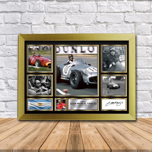 Juan Manuel Fangio Motorsport Gift Framed Autographed Print Landscape