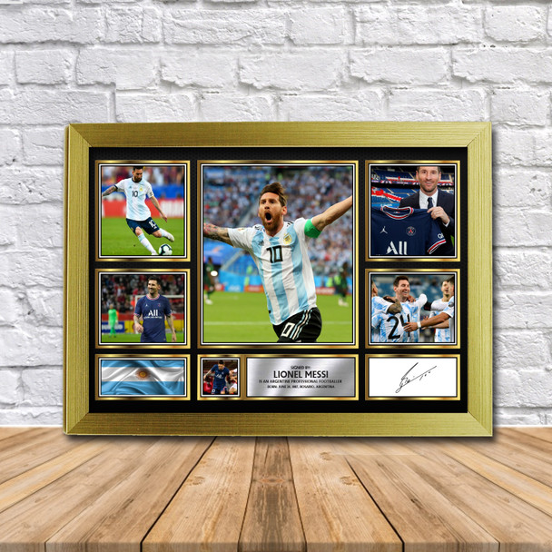 Lionel Messi Football Gift Framed Autographed Print Landscape