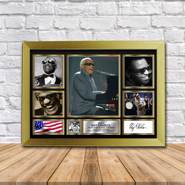 Ray Charles Music Gift Framed Autographed Print Landscape