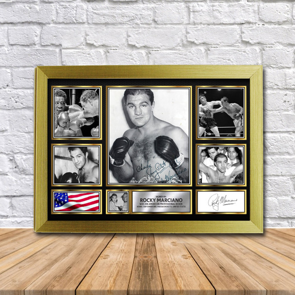 Rocky Marciano Boxing Gift Framed Autographed Print Landscape