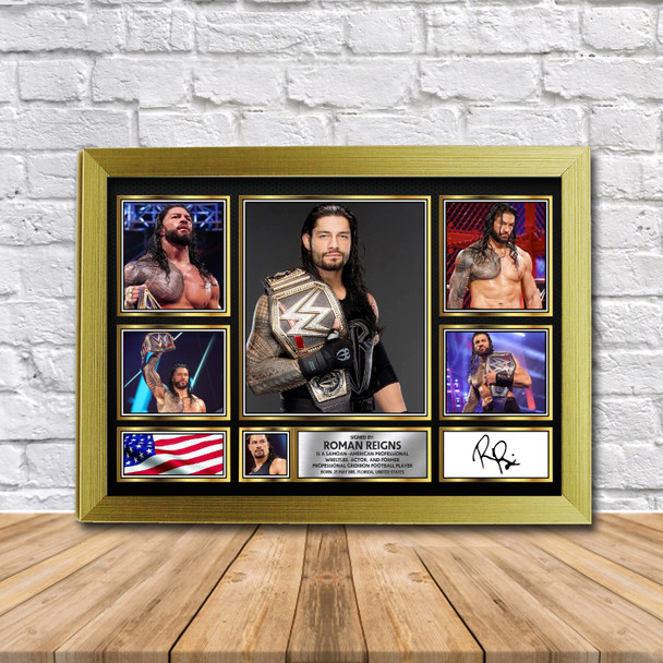 Roman Reigns WWE Wrestling Gift Framed Autographed Print Landscape