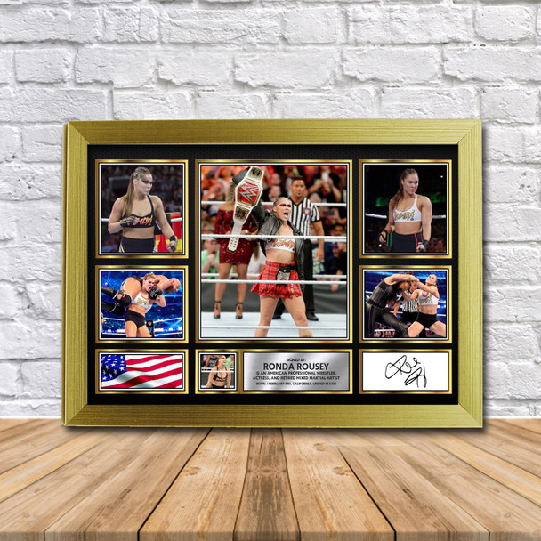 Ronda Rousey WWE Wrestling Gift Framed Autographed Print Landscape