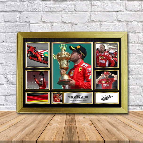 Sebastian Vettel (2) Formula 1 Gift Framed Autographed Print Landscape