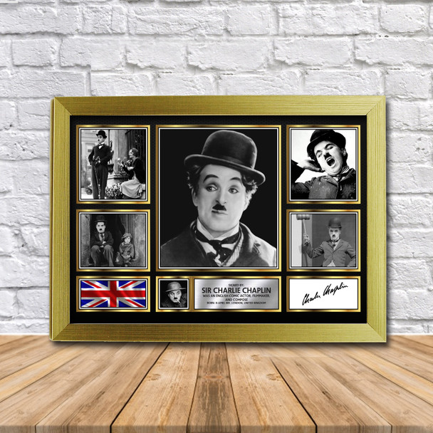 Sir Charlie Chaplin Gift Framed Autographed Print Landscape