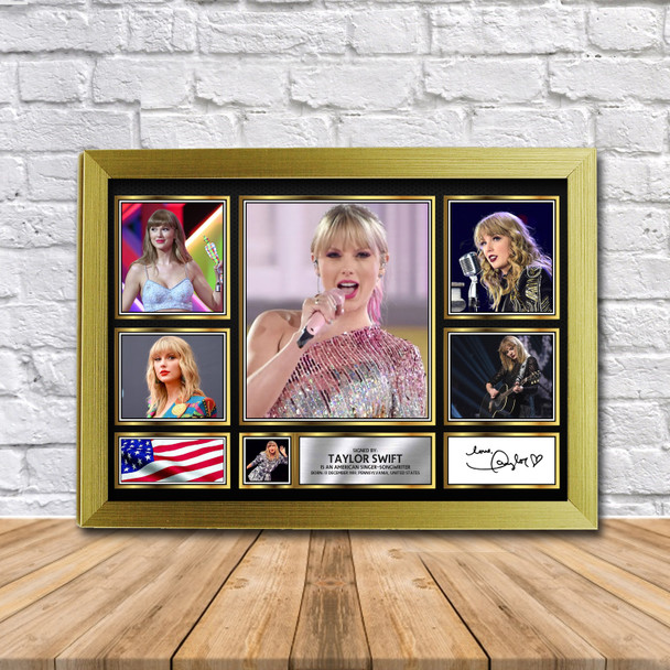 Taylor Swift (2) Music Gift Framed Autographed Print Landscape