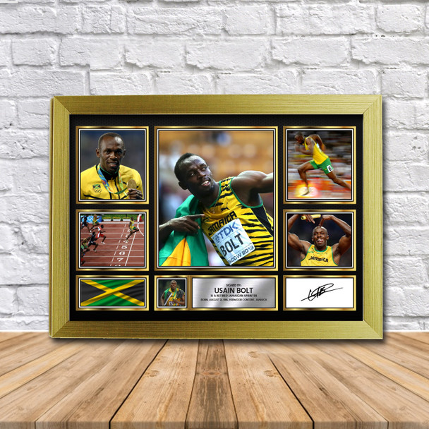 Usain Bolt Gift Framed Autographed Print Landscape