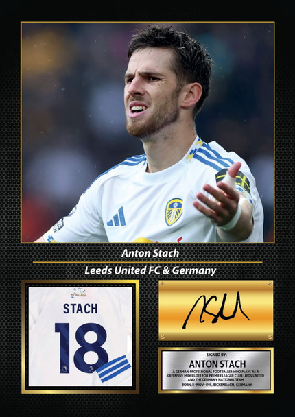 Anton Stach Printed Signed Poster – Leeds United & Germany Midfielder Tribute Wall Art with Jersey & Bio Plaque – Premier League Football Memorabilia for Fans & Collectors
