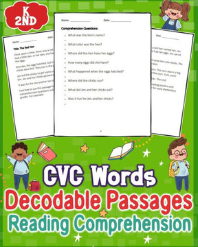 CVC Words Decodable Passages Kindergarten Reading Comprehension for K - 2nd: Enhance early literacy with engaging CVC word passages. Perfect for Kinde