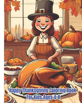 Happy Thanksgiving Coloring Book For Kids Ages 4-8: Thanksgiving Designs with Turkey, Pumpkin, Autumn Leave, Animals / Fun Activity Coloring for Child