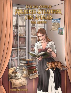 Livro para Colorir de Mulheres Steampunk com Animais para Adultos
